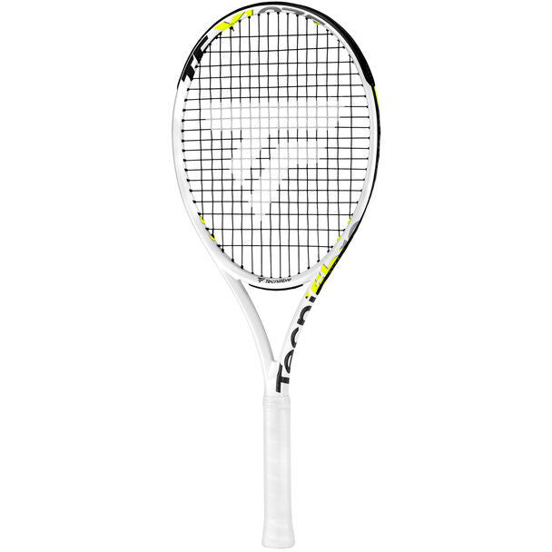 Full view of the Tecnifibre TF-X1 275 Tennis Racket showcasing its lightweight design and neon colors