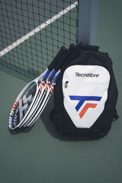 Showcasing the capacious design of the Tecnifibre Tour Endurance WHT Backpack