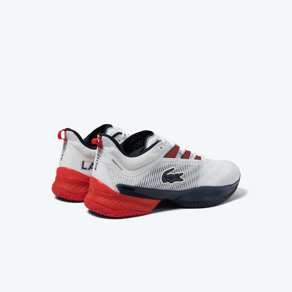 Lightweight, breathable Lacoste AG-LT23 Ultra Men's Tennis Shoes in White/Navy/Red, offering ultimate comfort and agility