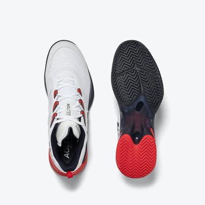 Performance-boosting Lacoste AG-LT23 Ultra Men's Tennis Shoes in White/Navy/Red, designed to enhance speed and agility on the court