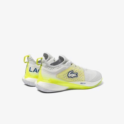 Lacoste AG-LT23 Lite Men's Tennis Shoes in White/Yellow, showcasing innovative design and supreme comfort