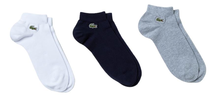 Lacoste Men's Low-Cut Tennis Socks in different colors.